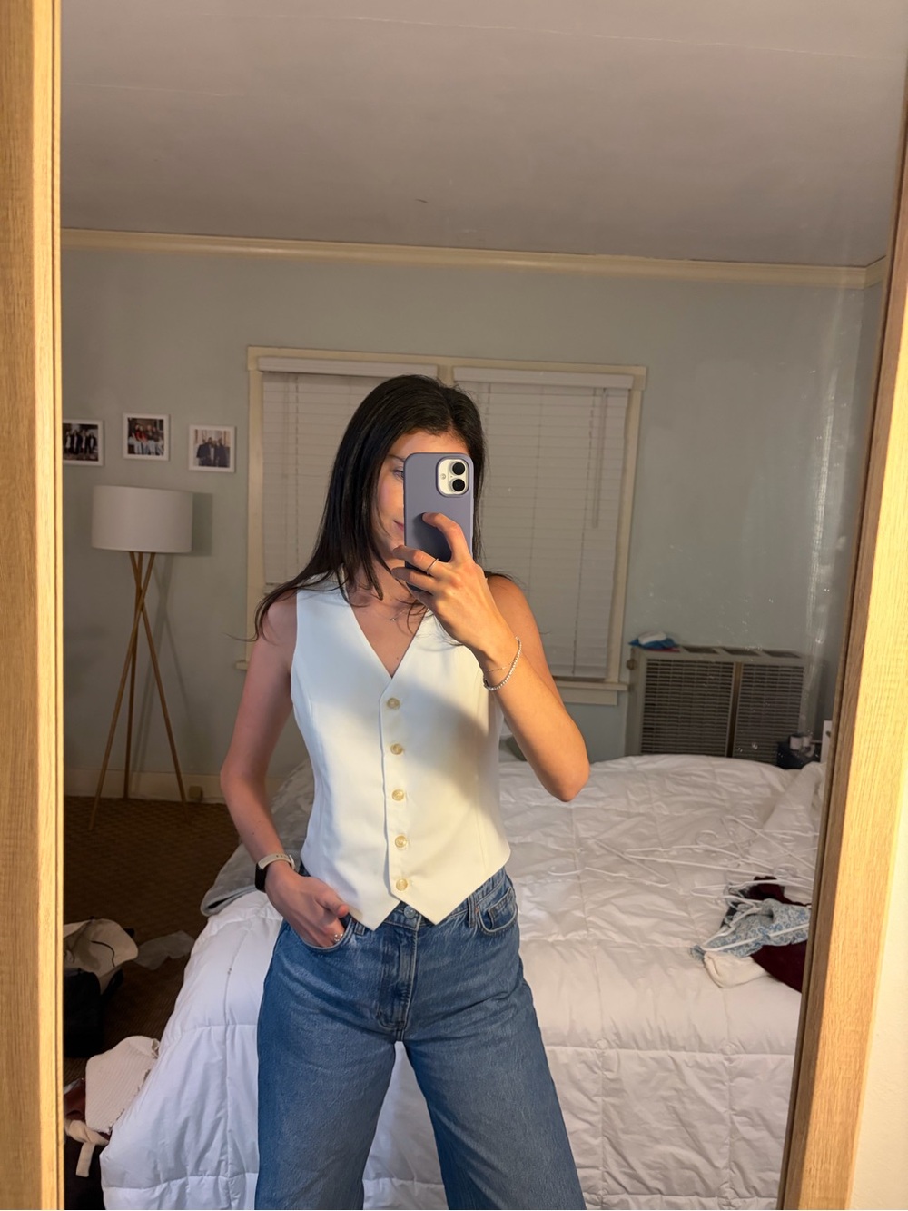 Sleeveless Cream Button-Front V-Neck Tank Top